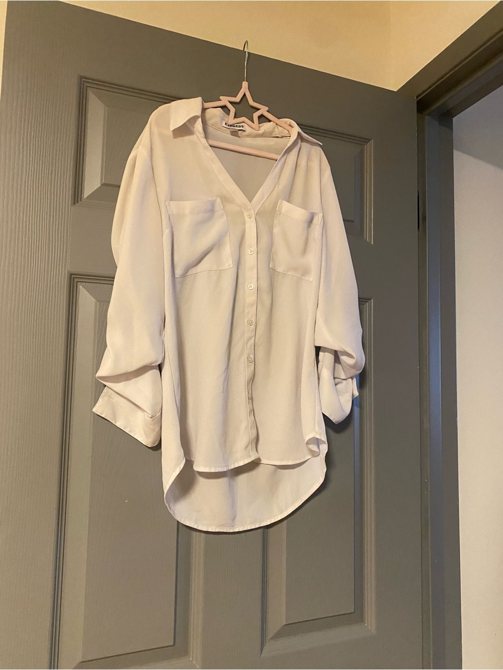 Express White Button-Down Shirt with Chest Pockets